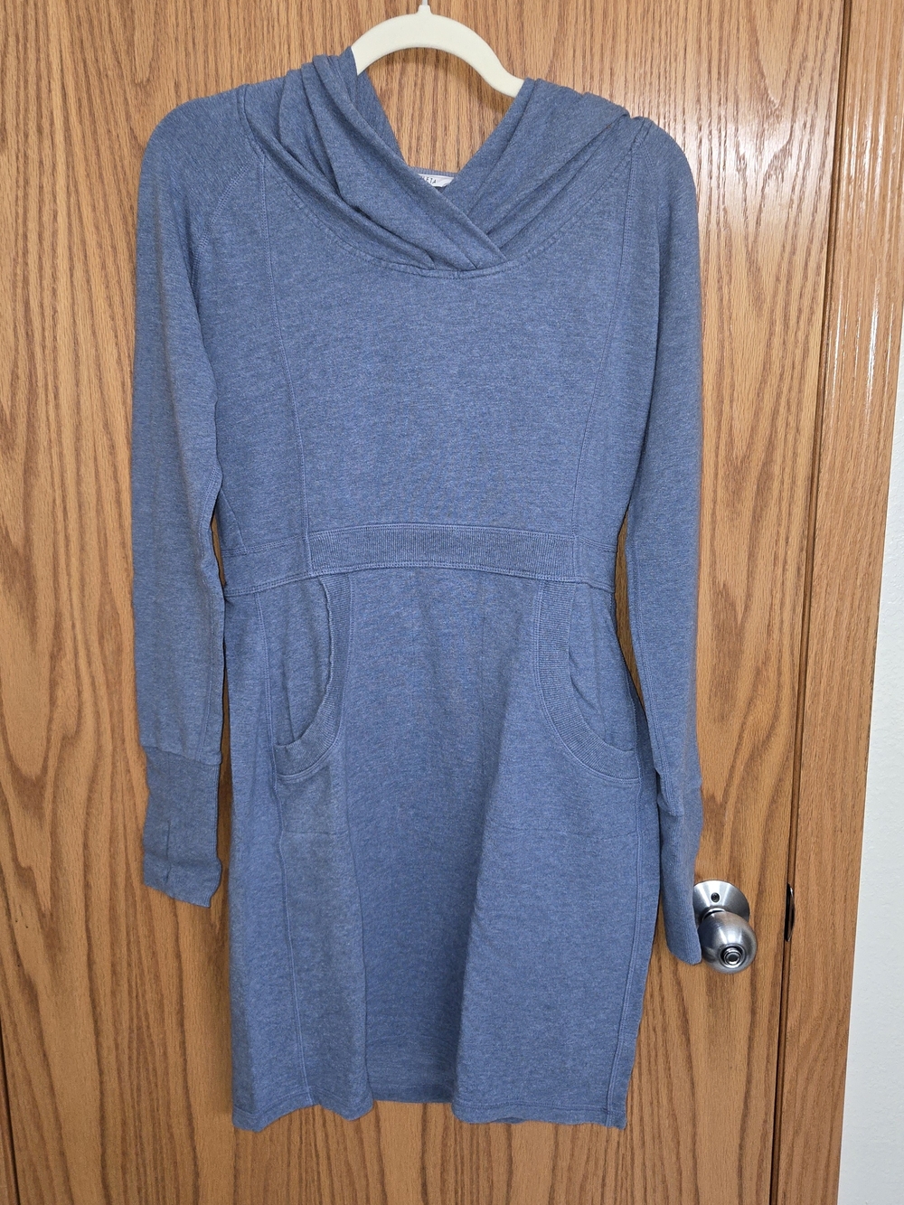 Athleta Size Small Blissful Hoodie Long Sleeve Dress In Heathered Blue